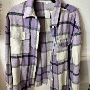 Purple and White Plaid Shirt Jacket